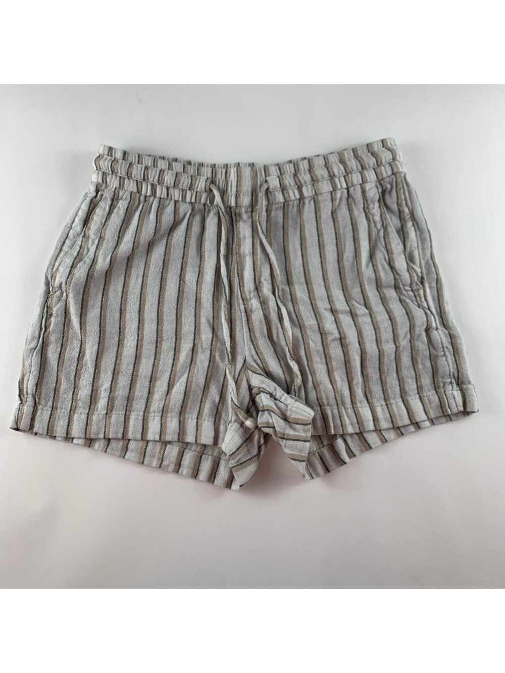 Old Navy Natural Striped High Rise Linen Blend Pull On Shorts XS